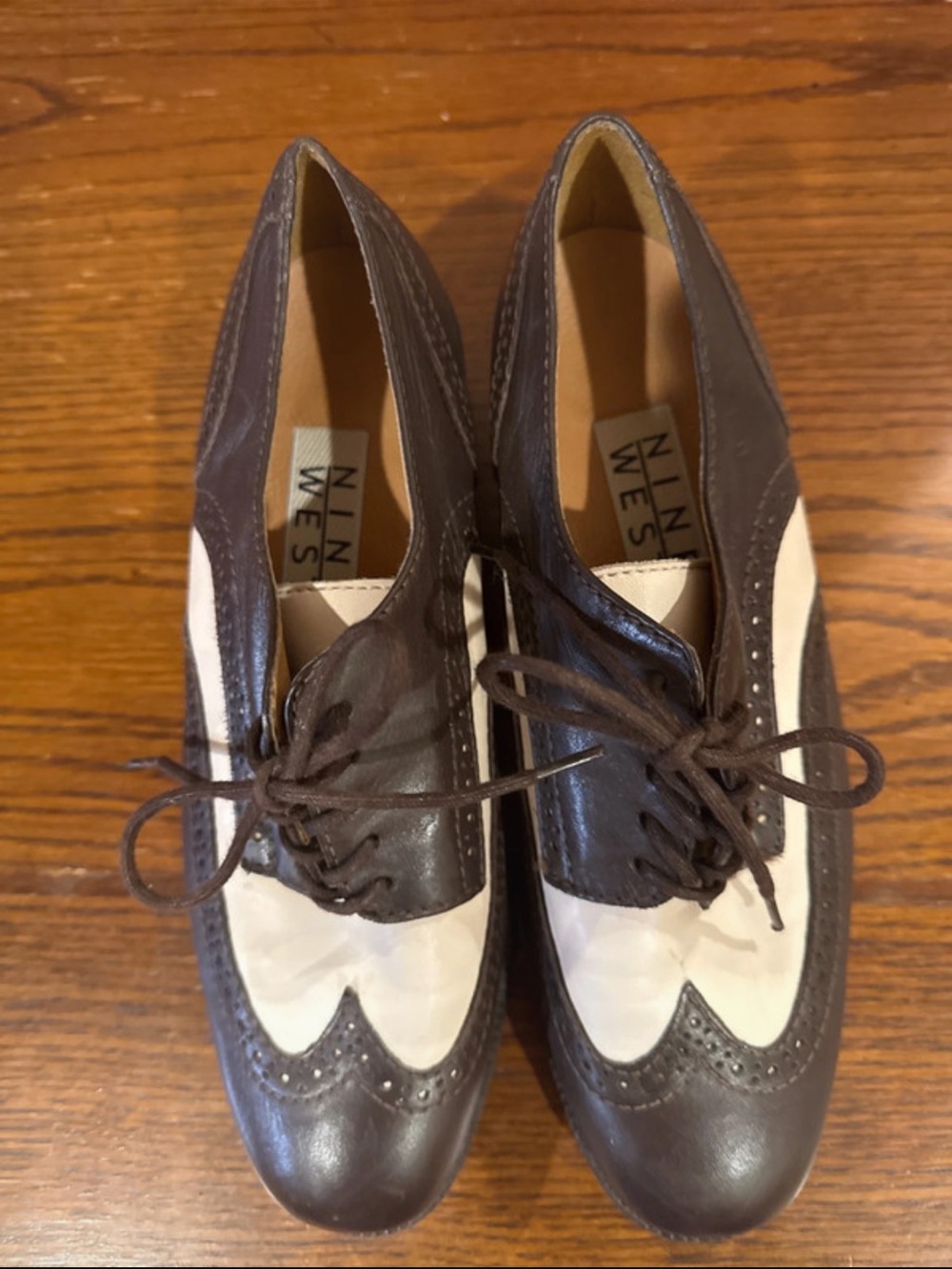 Nine West Brown and White Two-Tone Wingtip Oxfords